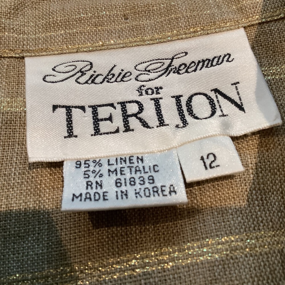 Rickie Freeman for Teri Jon 3-Piece Linen Metallic Casual Pant Suit Set, Size 12 - Picture 12 of 16